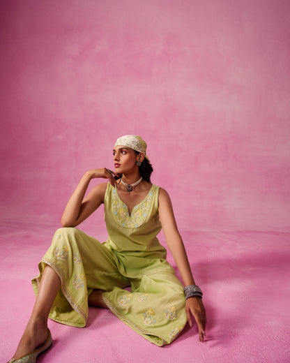 The Ethereal Matcha Green Curved Kurta Set