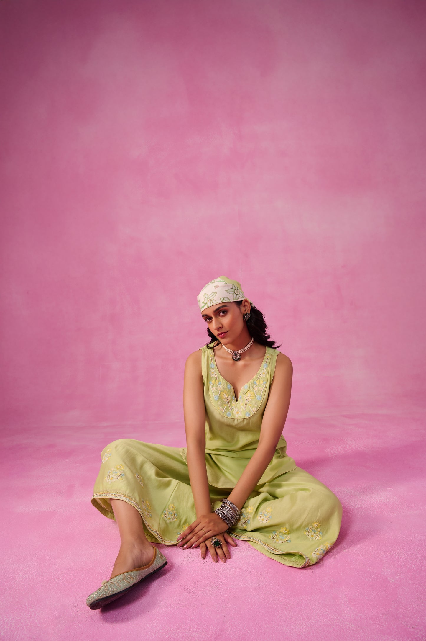 The Ethereal Matcha Green Curved Kurta Set