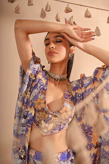 The Mahogany Cape & Sharara Set