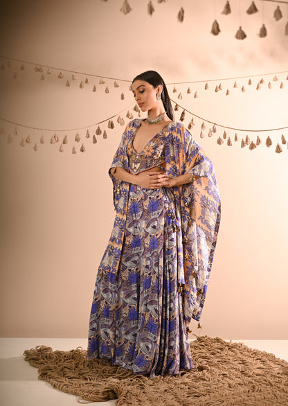 The Mahogany Cape & Sharara Set