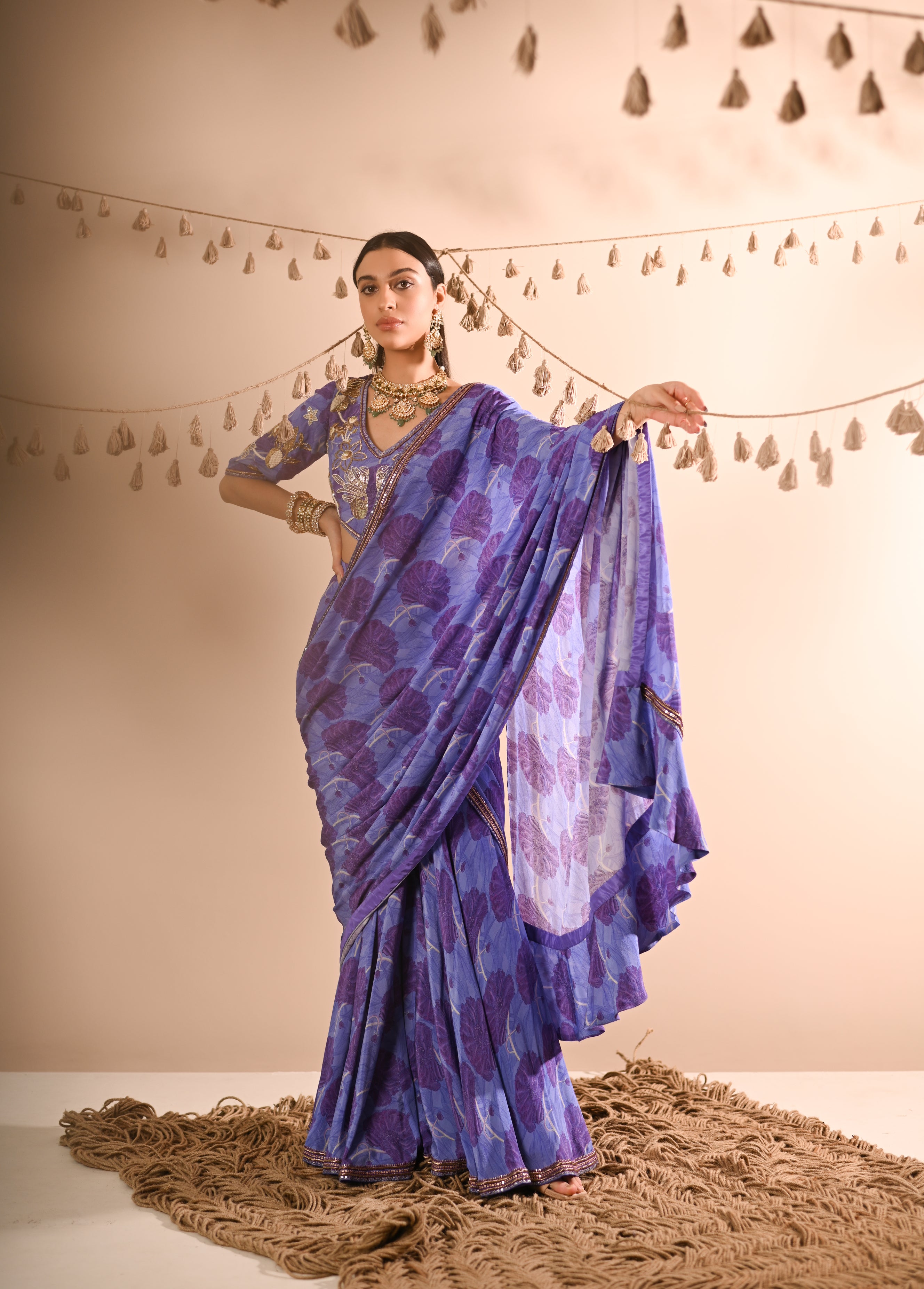 The Poppy Pre-Draped Sharara Saree Set