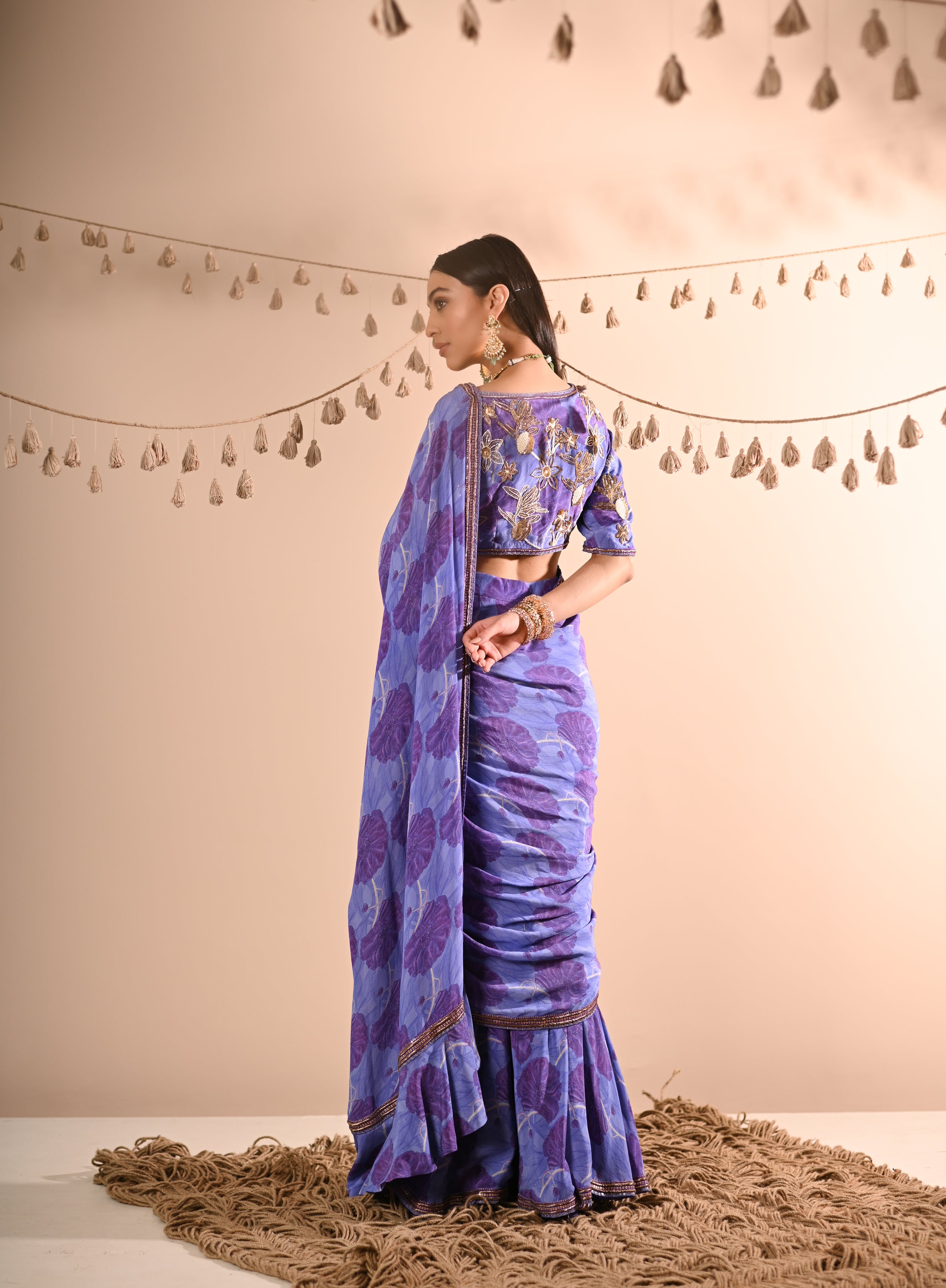 The Poppy Pre-Draped Sharara Saree Set