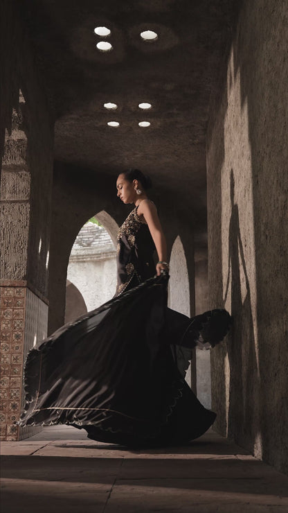The Eternal Rich Black Halter Style Kurta & Sharara Set