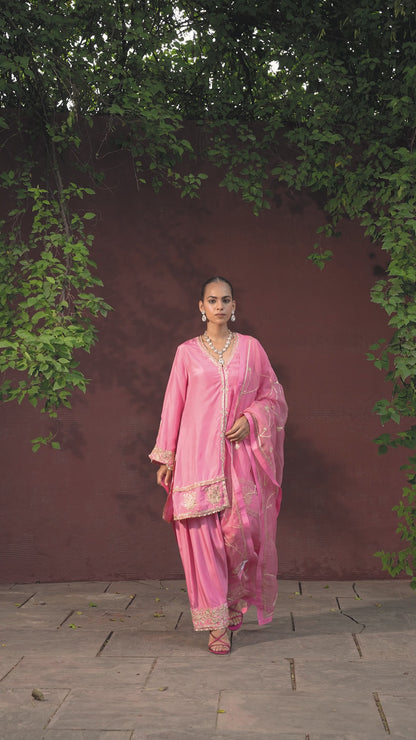 The Eternal Rose-Pink Front Open Kurta & Salwar Set